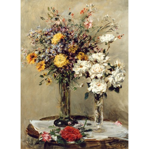 Flowers in Two Glass Vases on a Table